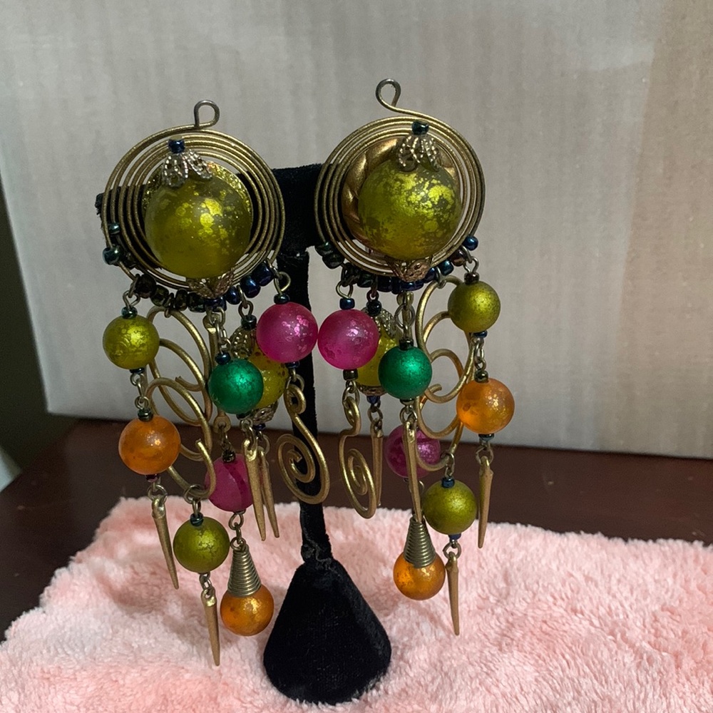 Multicolor Drop Dangle Clip-On Earrings